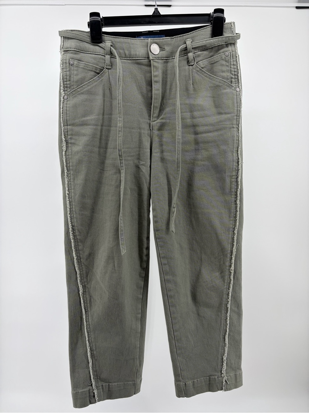 Democracy "Ab"solution, Mid-Rise Frayed Sides W/Tie Belt, Olive, Women's Size 6P